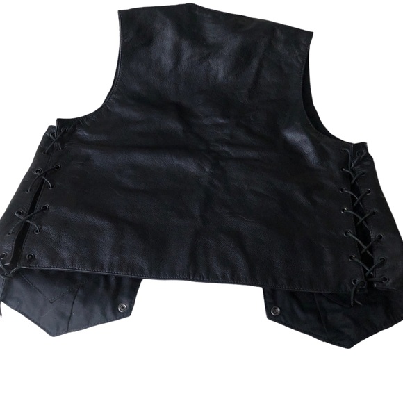 X Element Motorcycle Leather Vest XXL Black Packets Zipper Side Adjustable Laces - Picture 2 of 7